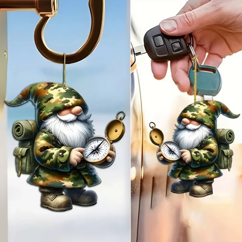 Cute Camouflage Gnome Army Pendant Versatile Charm Novel Cartoon Dwarf Keychain For Car Mirror,Backpacks,Home,Festive,Gift&Decor