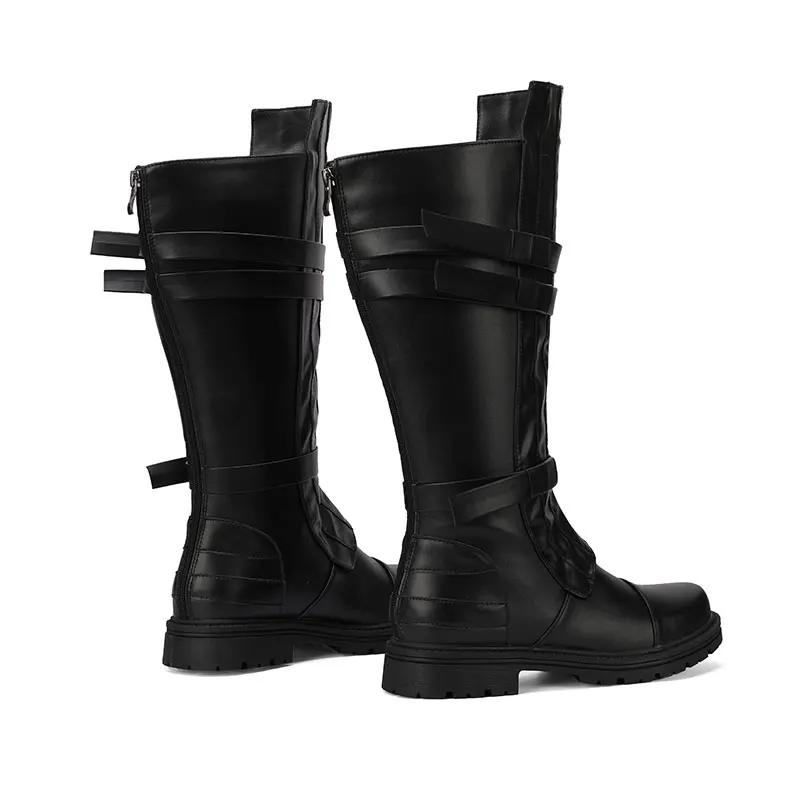 Women Renaissance Knight Boots Round Head Low Heel Knee Boots Leather Pirate Cosplay Boot Halloween Costume Shoes   Belt buckle image 2
