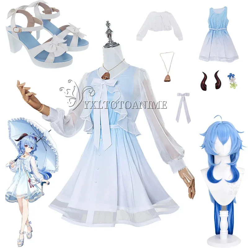 

in stock Ganyu Cosplay Game Genshin impact Gan yu Cosplay Costume Wig Lolita Secretary Thin Dress Halloween Party Suit