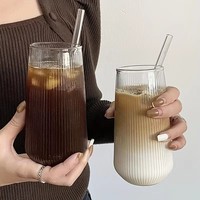 500Ml Simple Stripe Glass Cup Wine Coffee Drinking Glassware Glass Cup Water Whiskey Beer Cocktail Coffee Milk Glasses Bar Tool