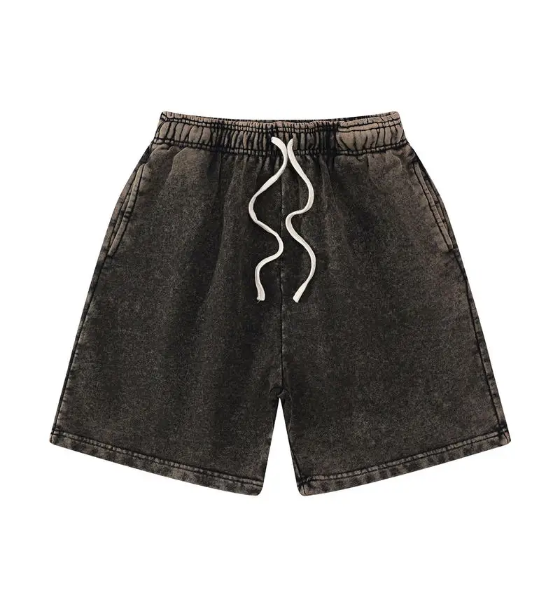 100% Cotton Retro Washed Summer Shorts Mens Loose Fit Batik Sports Beach Short 420G Solid Customized Street Trousers Oversized