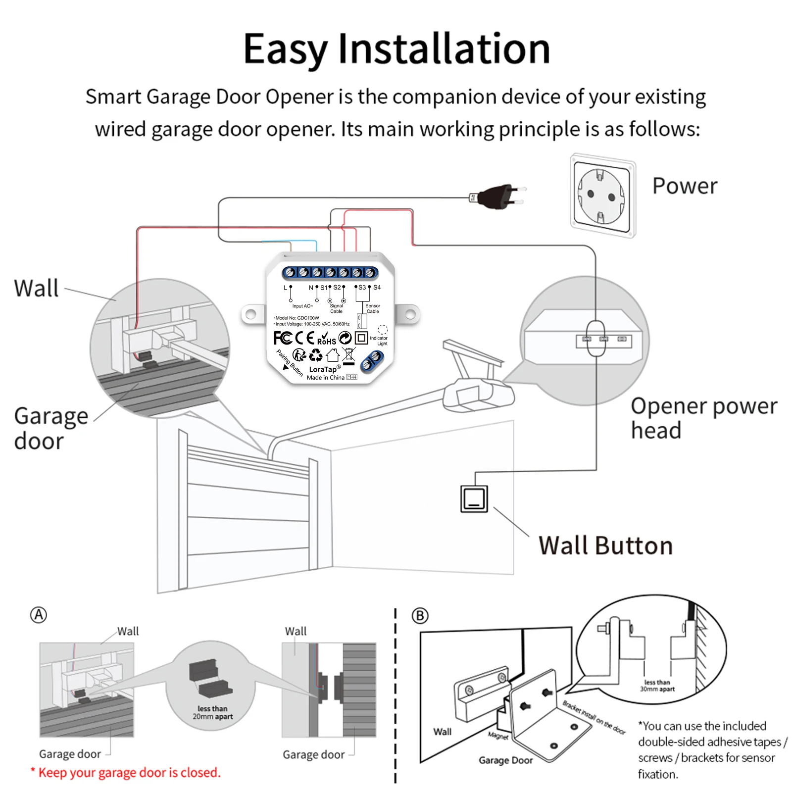 Imagem -06 - Loratap-wifi Garage Door Opener Wired Sensor Contatos Tuya Smart Life Controle Remoto Trabalhar com o Google Assistant Alexa