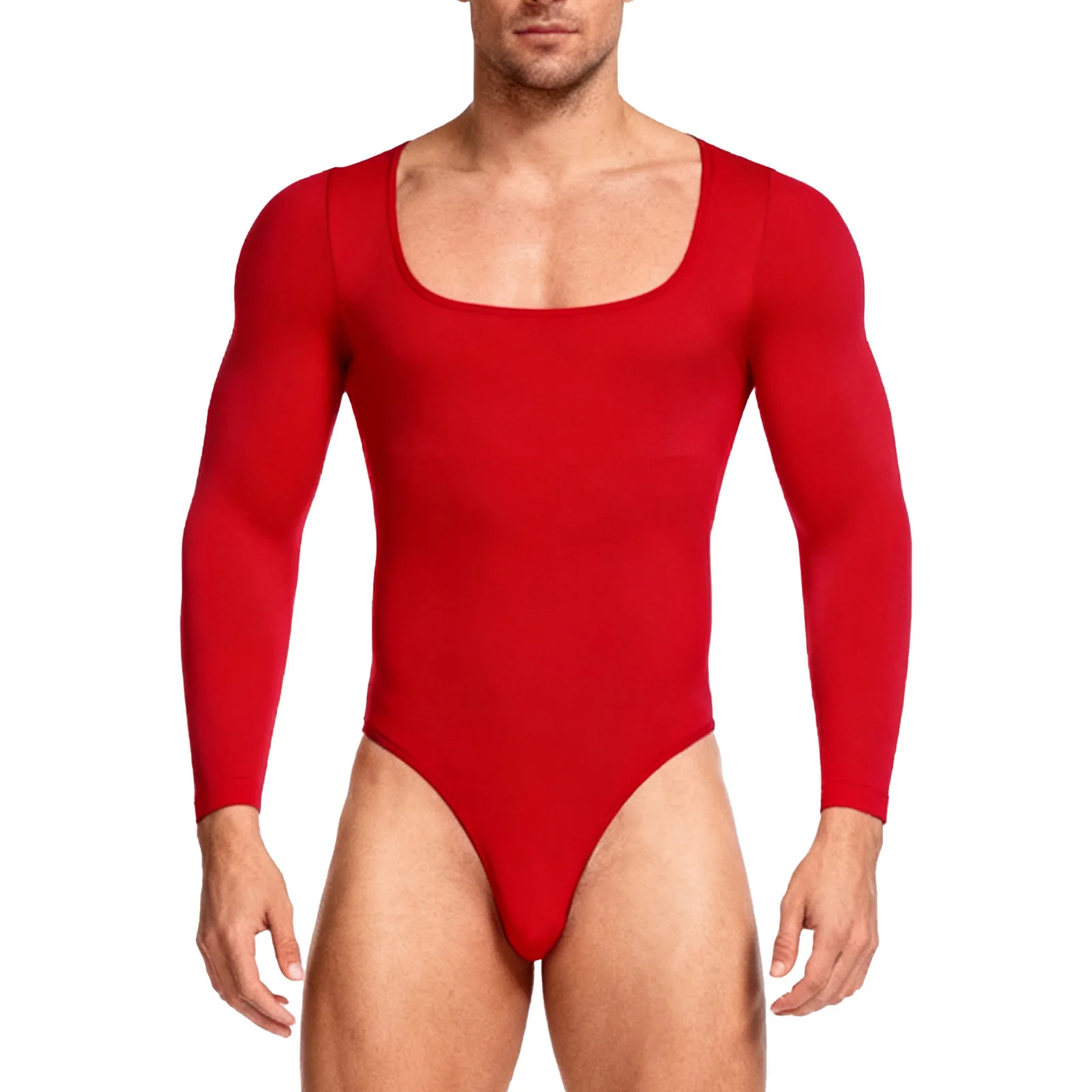 Мужское нижнее белье в рубчик, базовое боди, нижнее белье с квадратным вырезом и длинными рукавами, открывающаяся промежность, эластичный купальник, комбинезон для спортзала