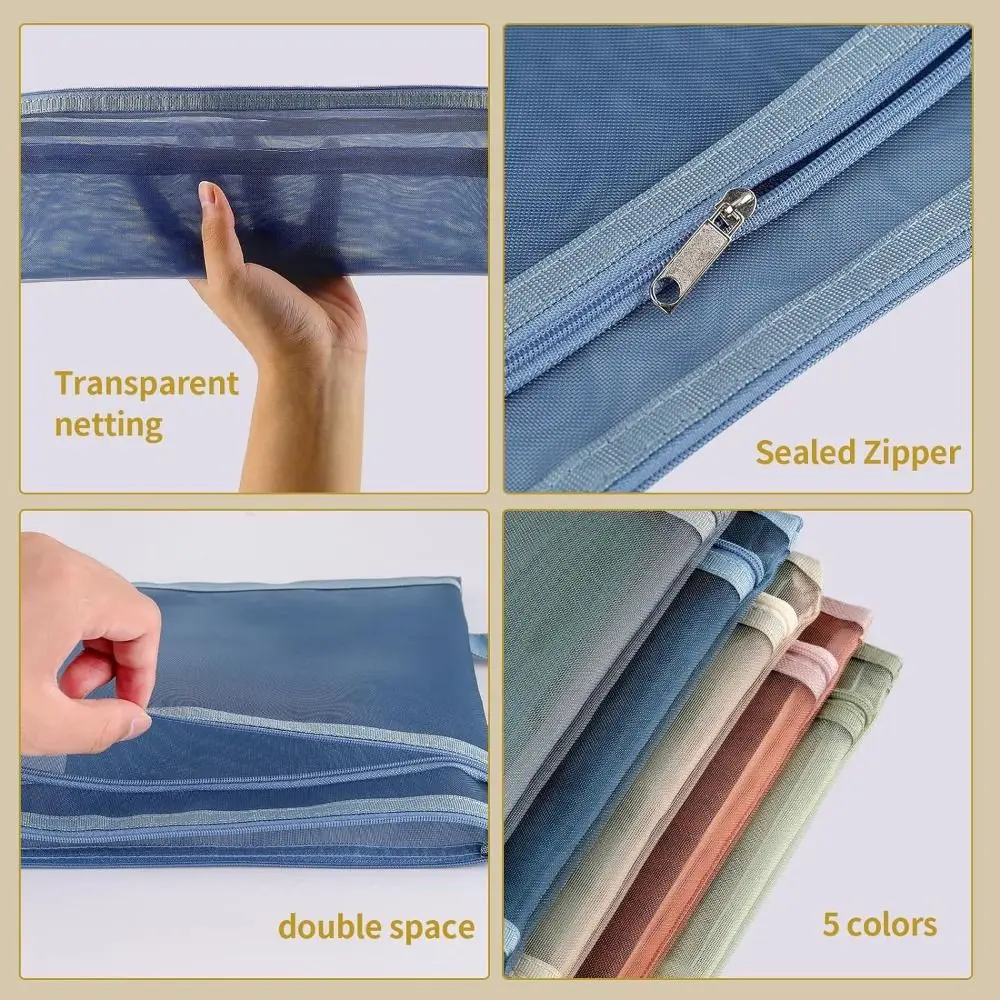 حقيبة تخزين A4/A5 بسحاب بطبقة مزدوجة حقيبة أقلام رصاص شبكية مع مقبض حقائب مكياج لمستحضرات التجميل لألعاب المكاتب المدرسية