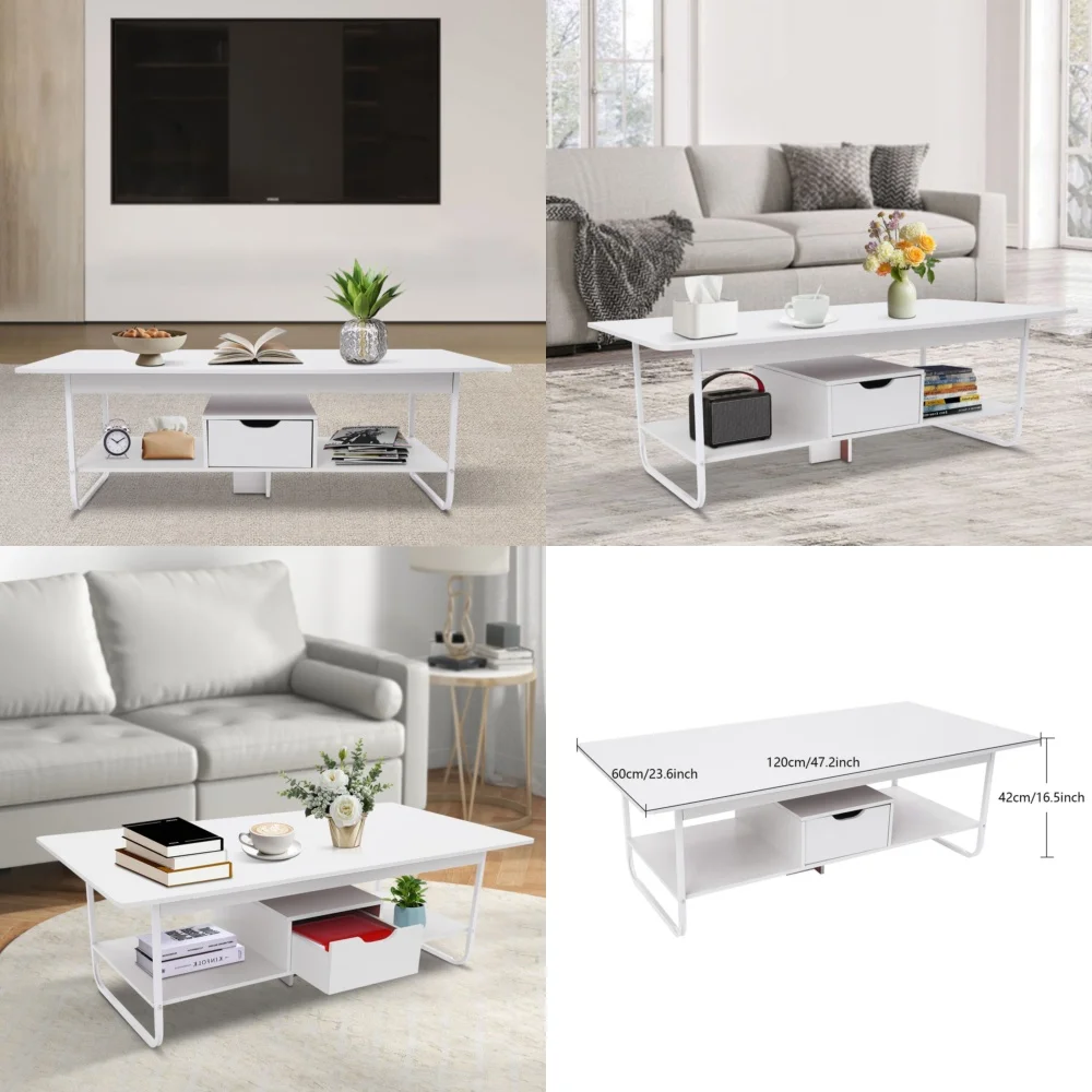 

Café TablesModern Rectangular Coffee Table for Living Room 120x60x42 cm Stylish Tea Table