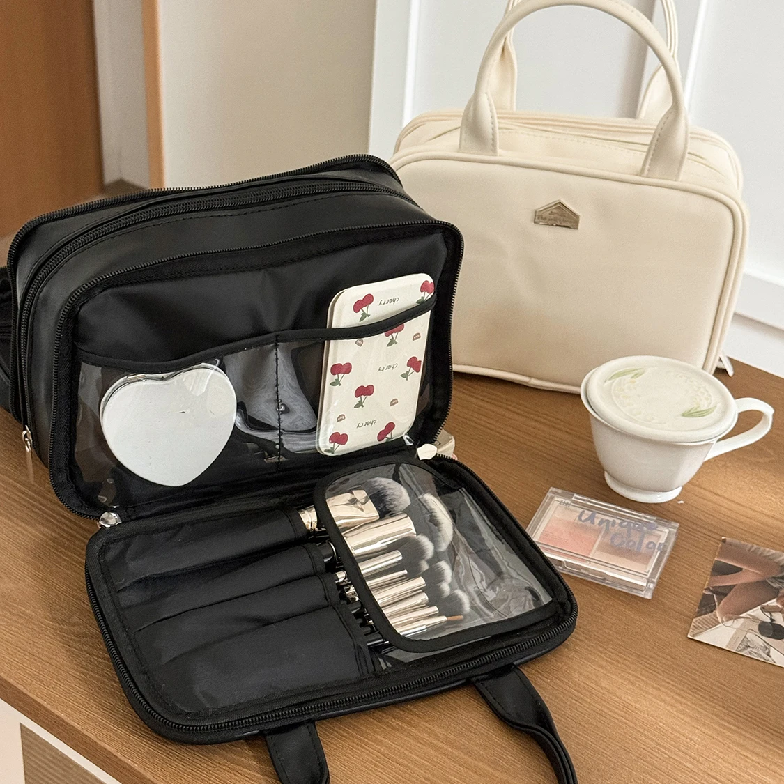 

Женская косметичка большой емкости из искусственной кожи, роскошная сумка-тоут, многослойная сумка для хранения макияжа, портативная женская косметичка