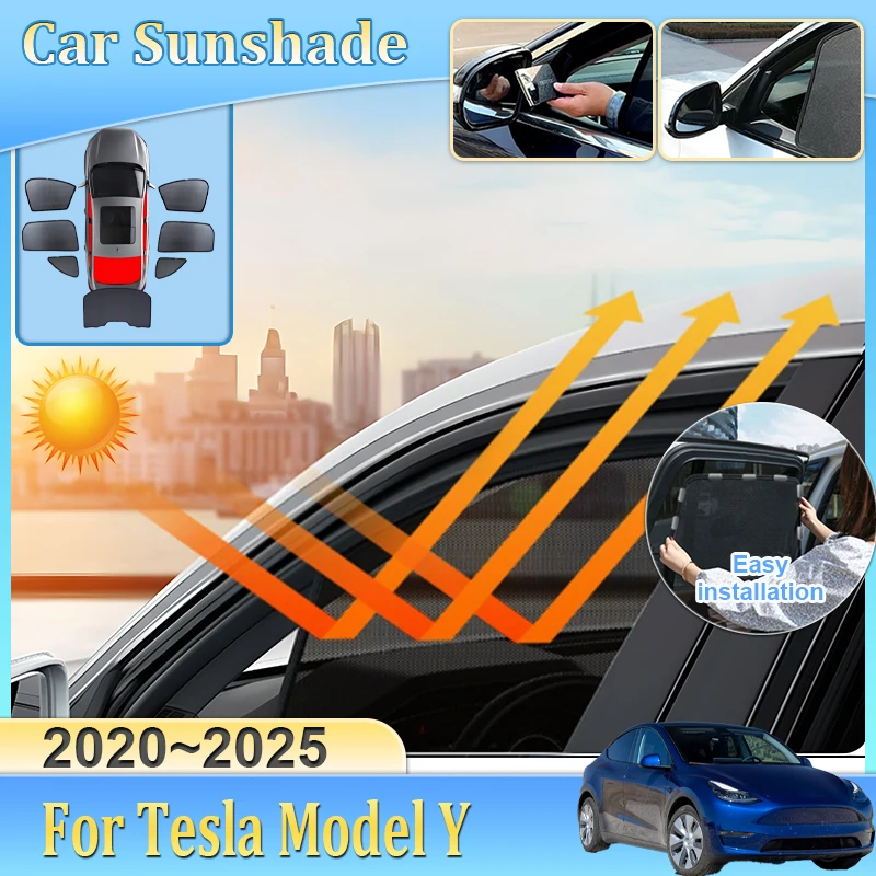 

Car Window Sunshade For Tesla Model Y 2020-2025 2023 Visor Mesh UV Protection Heat Insulation Windshield Curtain Car Accessories