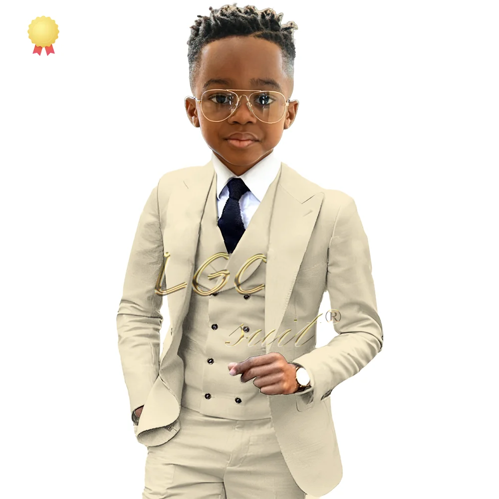 Costume formel personnalisé pour enfants, blazer, pantalon et gilet, smoking 3 pièces, fête de mariage, événement, garçons de 3 à 16 ans