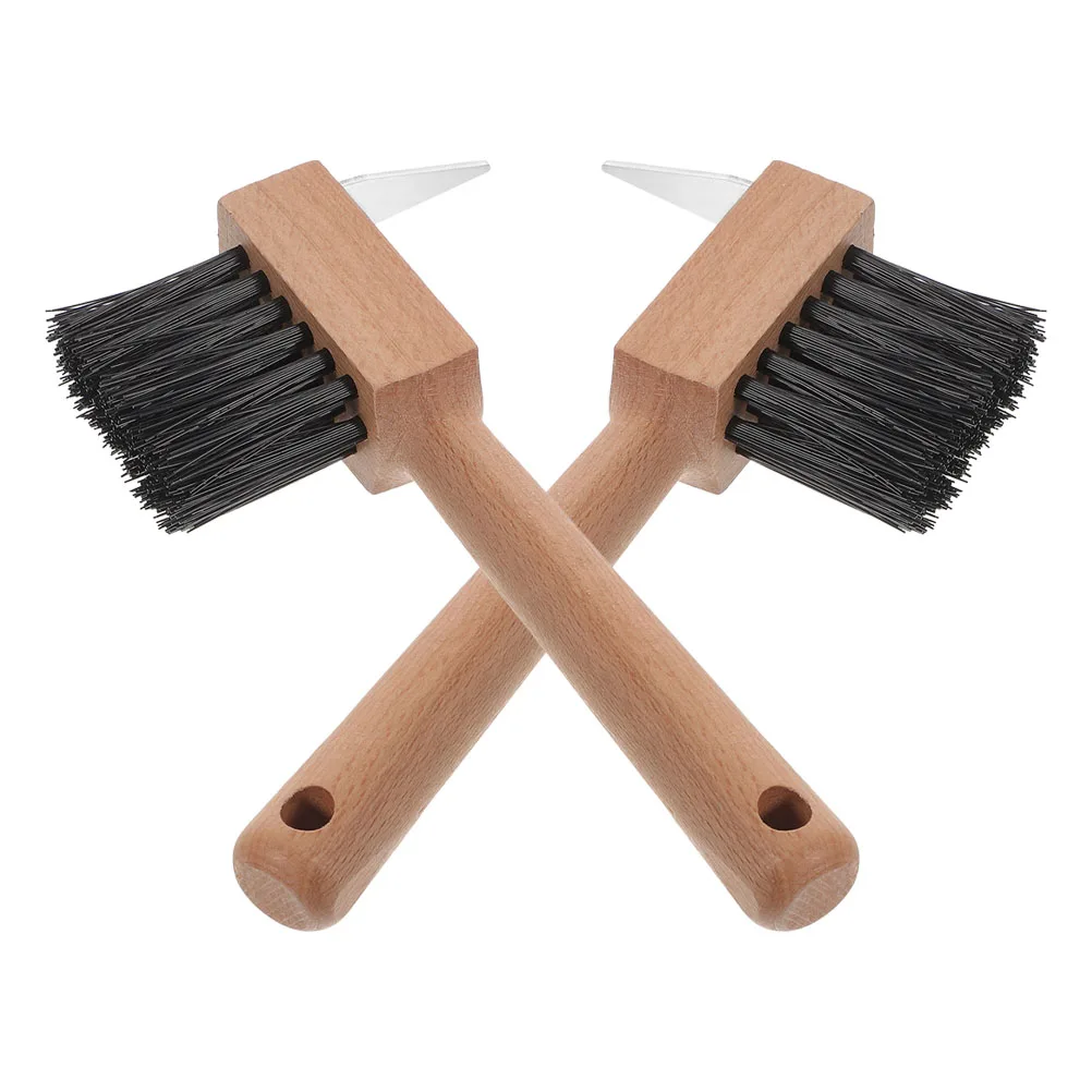 

2pcs Hoof Hook Brush Wooden Handle Effective Hoof Care Soft Bristles Durable Material Horseshoe Trimming Tools Goat Donkey