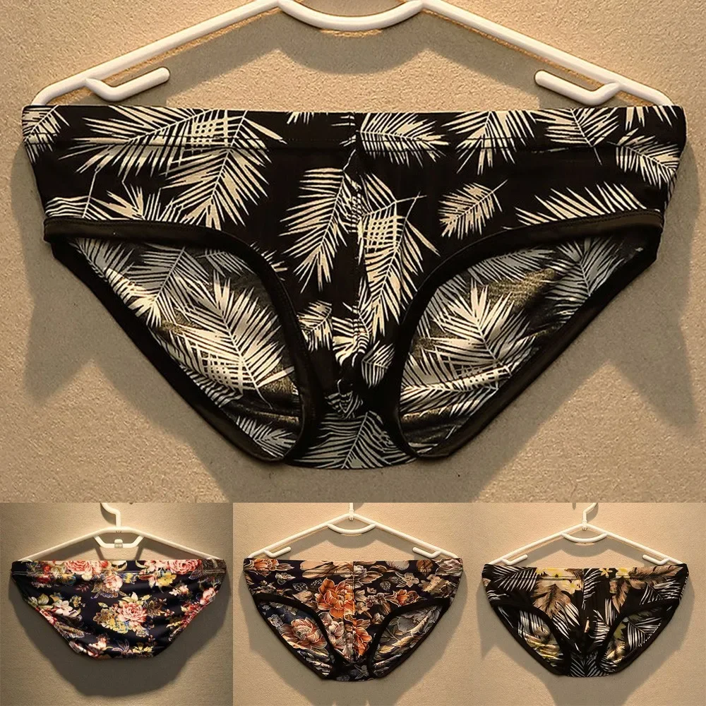 Celana Dalam Bikini Pria Celana Dalam Daun Bunga Emi-Transparan Bersirkulasi U Kantong Cembung Celana Dalam Lingerie Calzoncillos Hombre