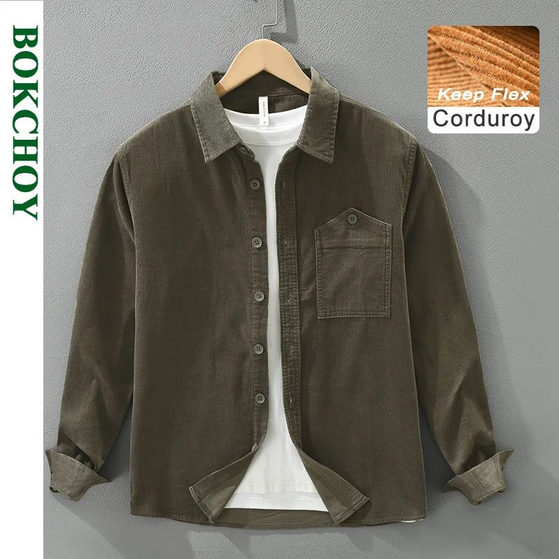 2025 خريف شتاء جديد خمر فضفاض 100% القطن سميكة سروال قصير قميص للرجال الراحة بدوره إلى أسفل طوق الذكور القمصان CM7961