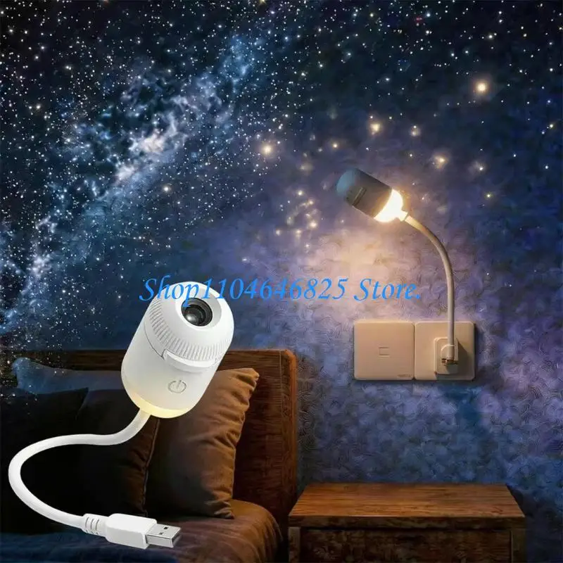 USB Night Light Lamp with 24 Interchangeable Slide Discs, Bendable Neck Design and Adjustable Brightness for Bedroom Bedside