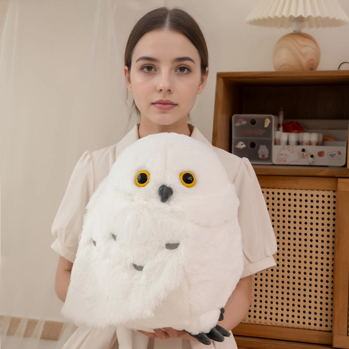 دمية على شكل بومة ناعمة ورقيقة لطيفة مع رأس مائل، وسادة دمية على شكل بومة لتزيين هدية عيد ميلاد للحفلات. #2