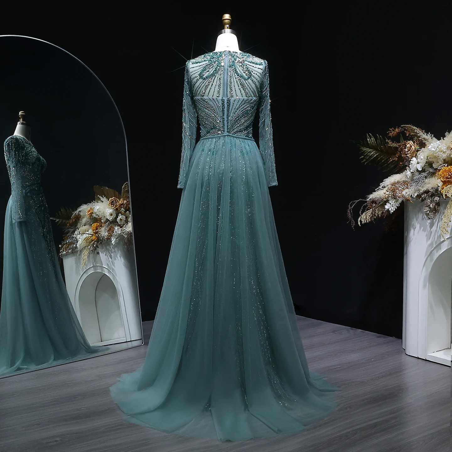 Sharon Said Dubai Luxuriöses Flieder-Abendkleid mit hohem Seitenschlitz, Weinrot, Grün, Damen-Abendkleider SS160, individuell anpassbar – Detail 31