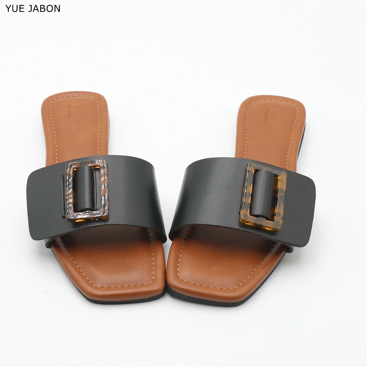 

Черные женские шлепанцы с пряжкой, летние, с квадратным носком, дизайнерские, женские сандалии-слайды, женская обувь