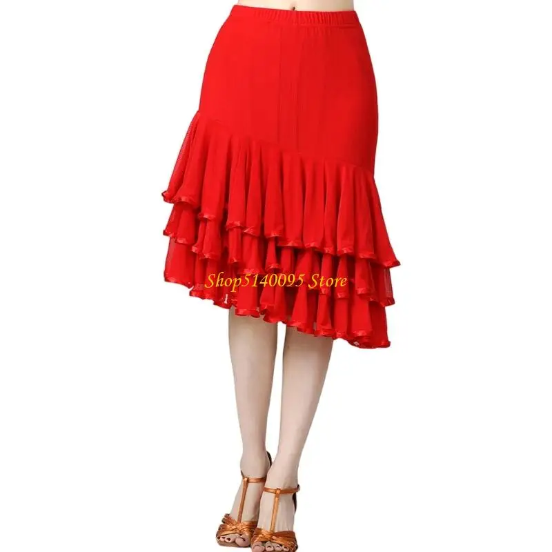 DXAE Thanh Lịch Khiêu Vũ Váy Lưới Dài Xoay Không Đều Váy Khiêu Vũ Khiêu Vũ