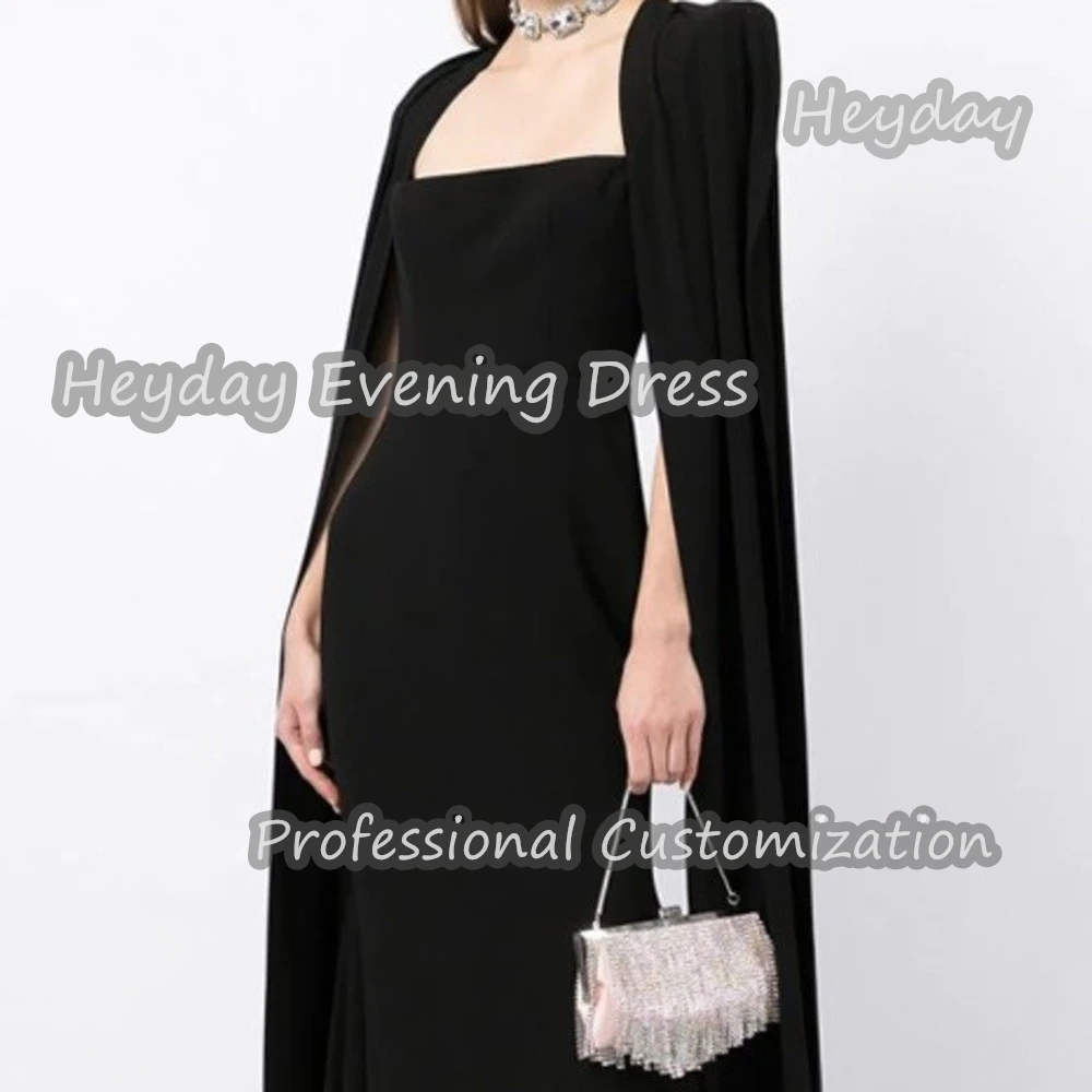 Heyday Square Neckline Saudi Arabia Short Sleeves A-Line Prom Gown Crepe Floor Length Elegant Evening Party Dress For Women 2024