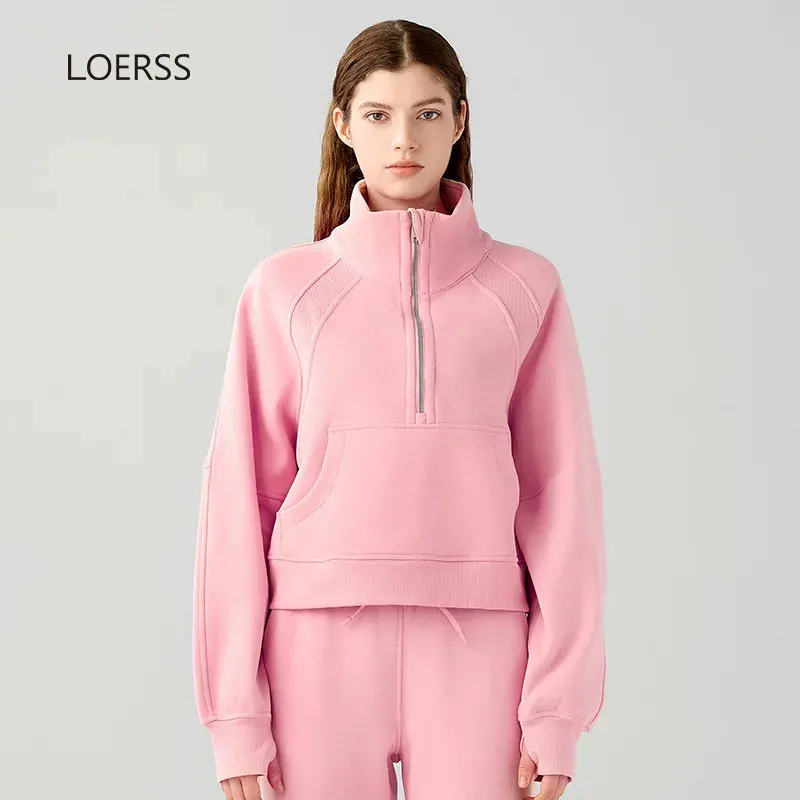 

LOERSS SCA Fleece Sport Pullover Women's Half Zip Stand Neck Sweater Thicken Warm Yoga Suit Casual Autumn Winter Running Coat