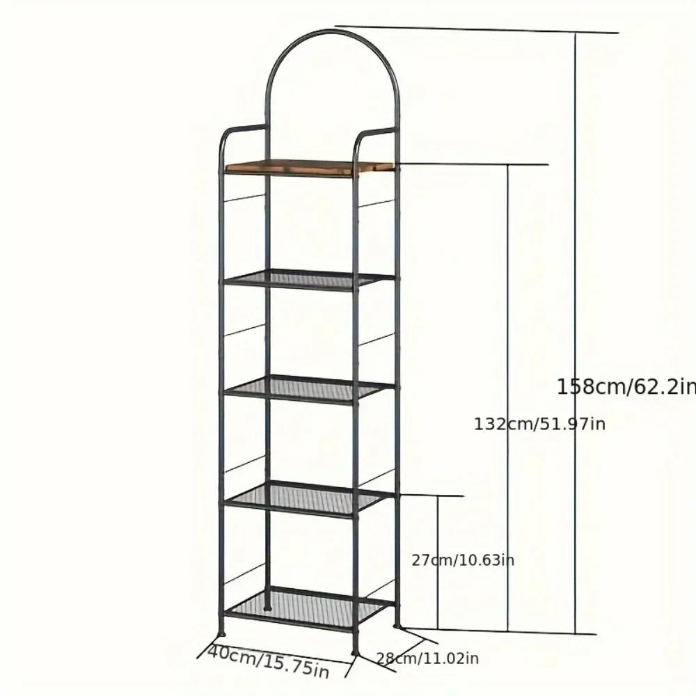 5-level metal shelving with wooden top, free-standing heavy duty storage for kitchen,bathroom,pantry,closets and plant shelving