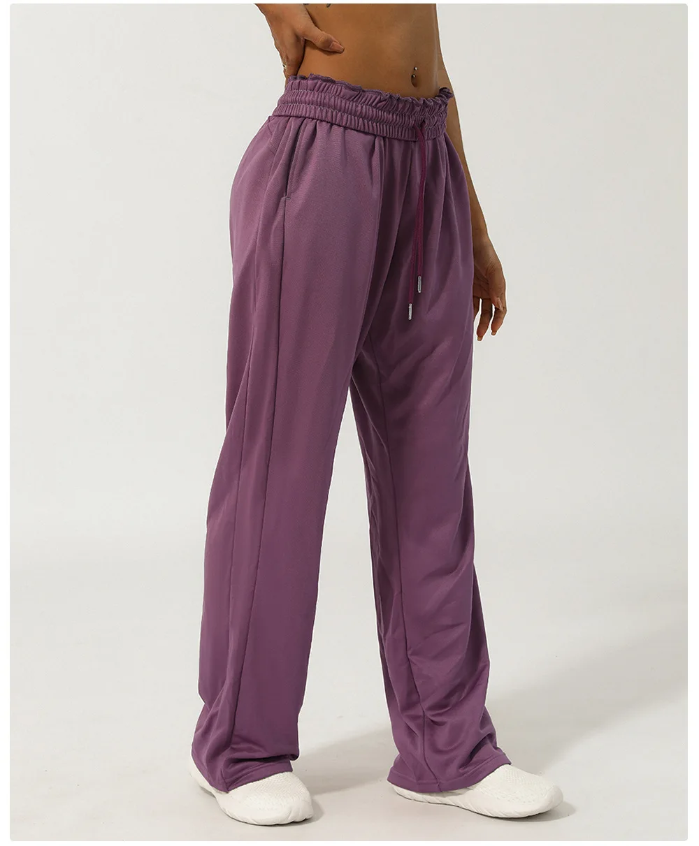 Frauen einfarbige Jogging hose Kordel zug Taillen tasche laufen Yoga hosen lose weites Bein lässige Sport hose Trainings kleidung – Detail 7