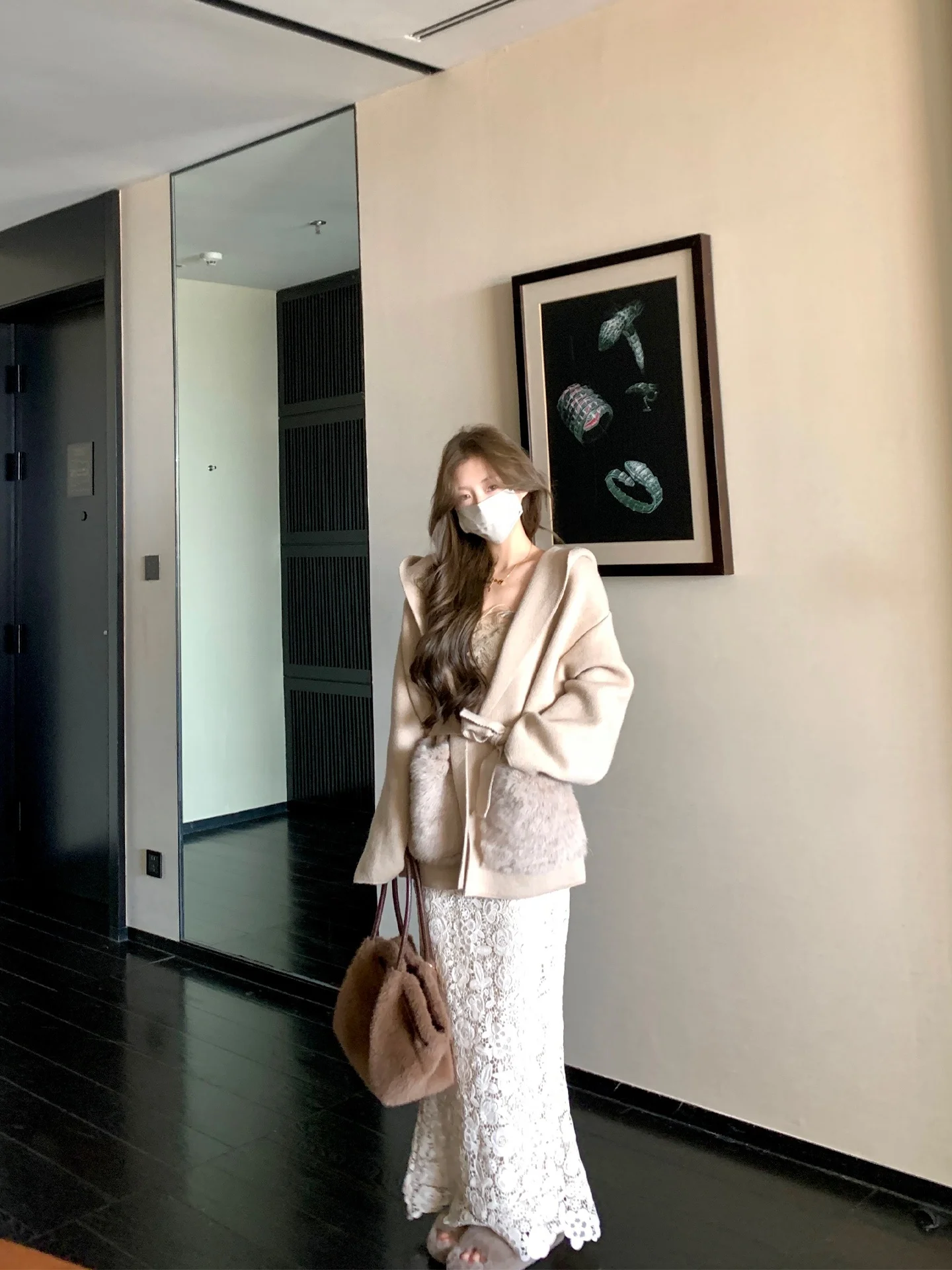 

XXIIUU Зимний новый стиль: Женский вязаный кардиган-пальто с длинным рукавом, флисовым воротником, карманами из кроличьего меха, мягкий свитер в корейском стиле