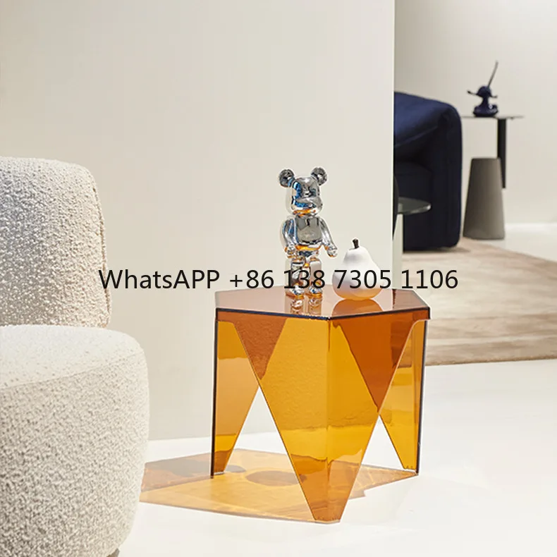 

Nordic household transparent acrylic small coffee table crystal creative living room side table simple balcony hexagonal table