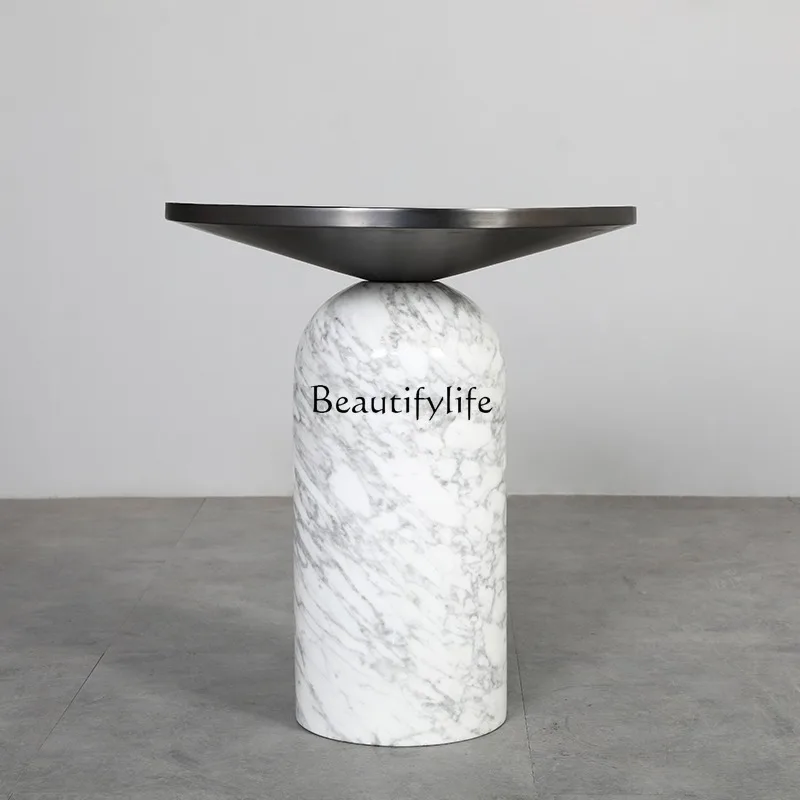 

z.Nordic Mild Luxury Marble Sofa Side Table Modern Minimalist Living Room Balcony Stainless Steel Coffee Table