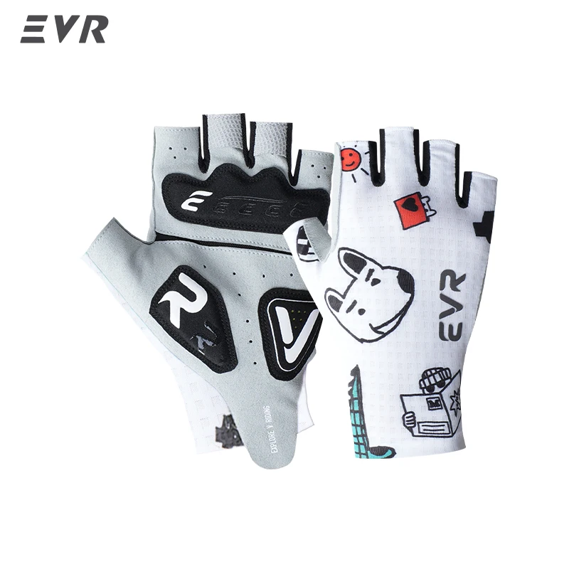 Luvas de Ciclismo de Verão EVR, Luvas de Ciclismo com Almofadas e Estampa de Desenho Animado, Luvas de Ciclismo de Dedos Cortados para Bicicleta de Estrada e MTB, Respiráveis para Esportes ao Ar Livre