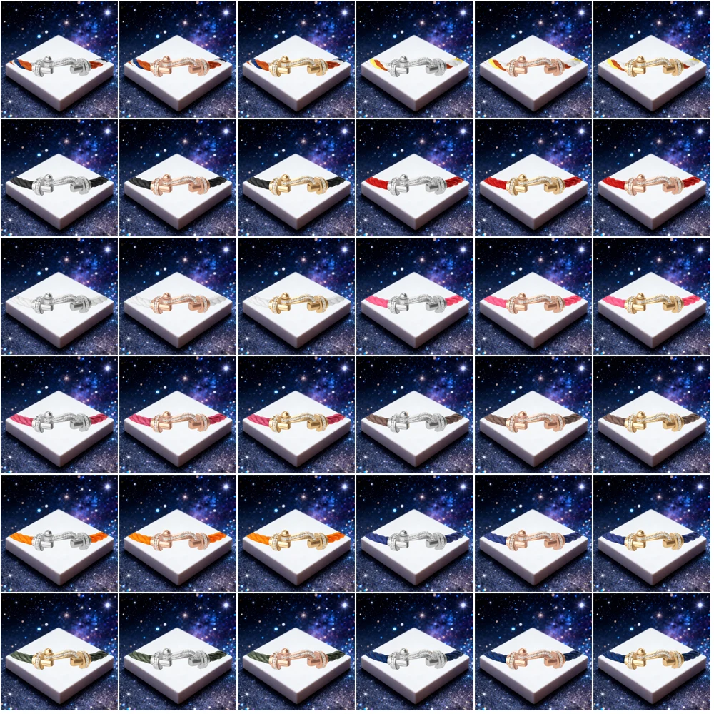 

KUXM 925 Silver Single Row Zircon L Size U-shaped Three Colors Nylon Bracelet female Daily Party Gifts Luxurious Couple Jewelry