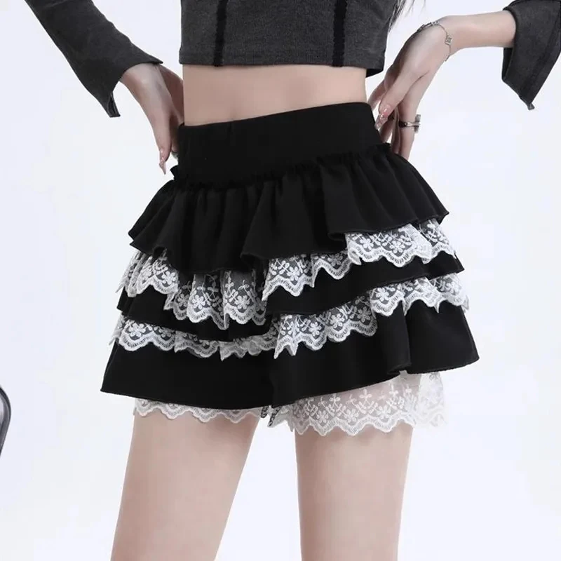 

Кружевная лоскутная юбка-пачка, женская мода Kawaii Lolita, японские юбки-торты Y2K с высокой талией, элегантные женские мини-юбки в консервативном стиле
