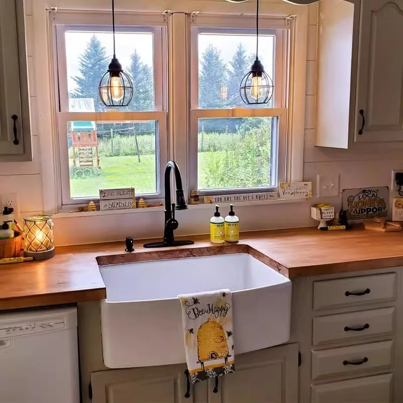 

American modern home kitchen ceramic sink old-fashioned front semi-embedded vegetable basin retro under-counter sink