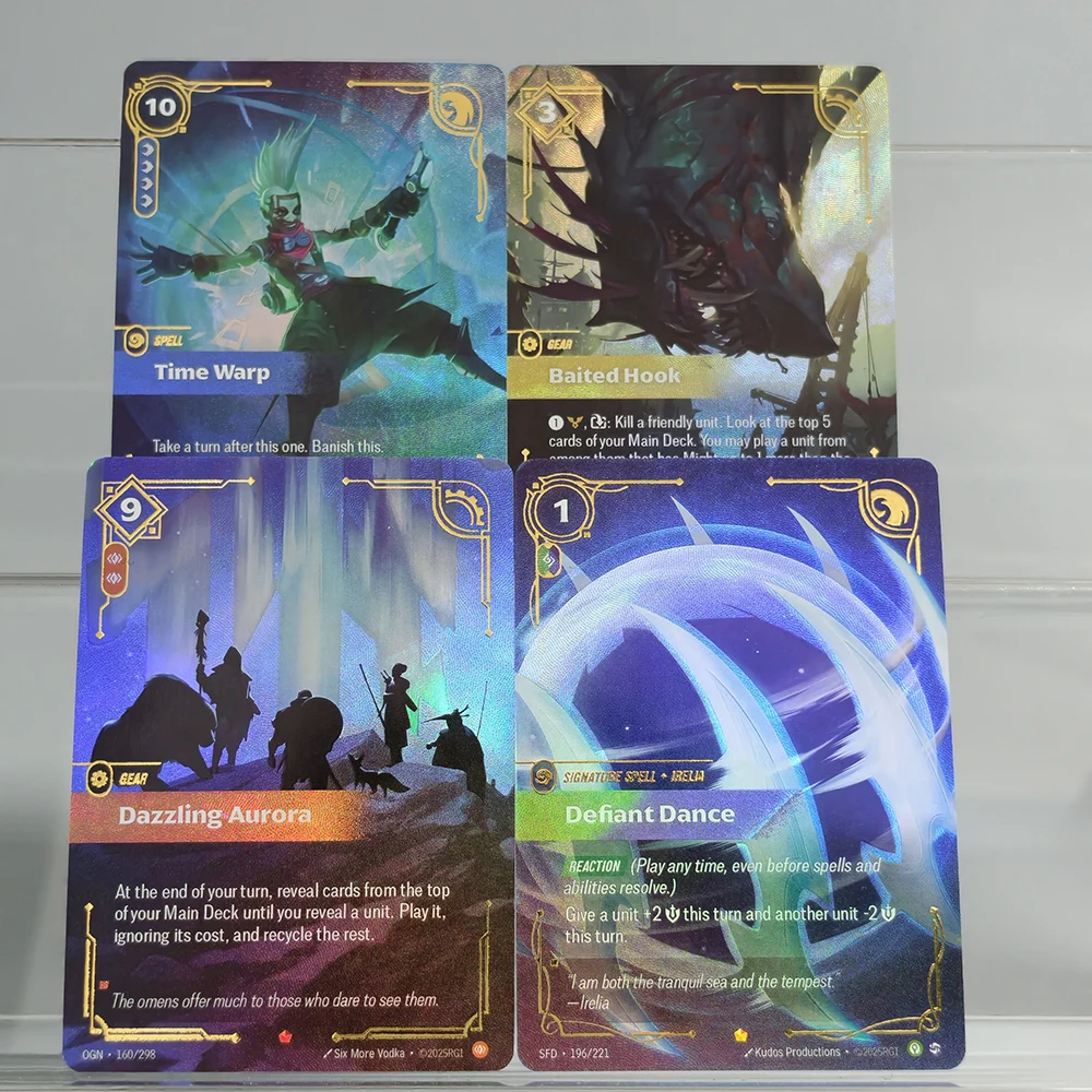 

Коллекционная карта по игре League of Legends: English Origins Time Warp Dazzling Aurora Baited Hook Defiant Dance (сделано своими руками)