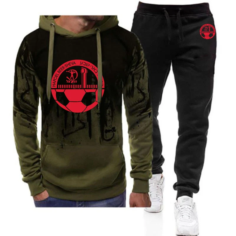 2023 Men New Hapoel Beer Sheva Printing High Street Gradient Color Hoodies Casual Sporting Hip Hop Coats + Trousers Suits