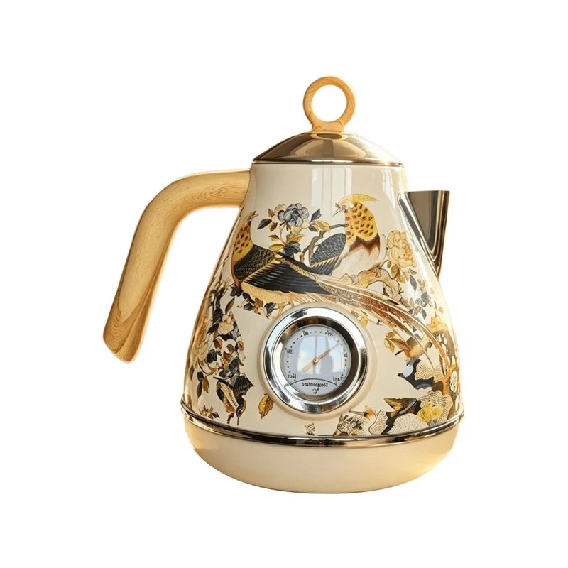 ABBZ-Tea Pot For Home 1.7L Retro Electric Kettle Temperature Control Vintage Flowers And Birds Water Boiler EU Plug