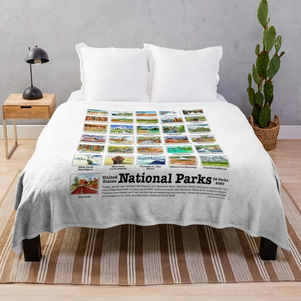 US National Parks I-Z, Watercolors Throw Blanket Picnic Fashion Sofas Blankets