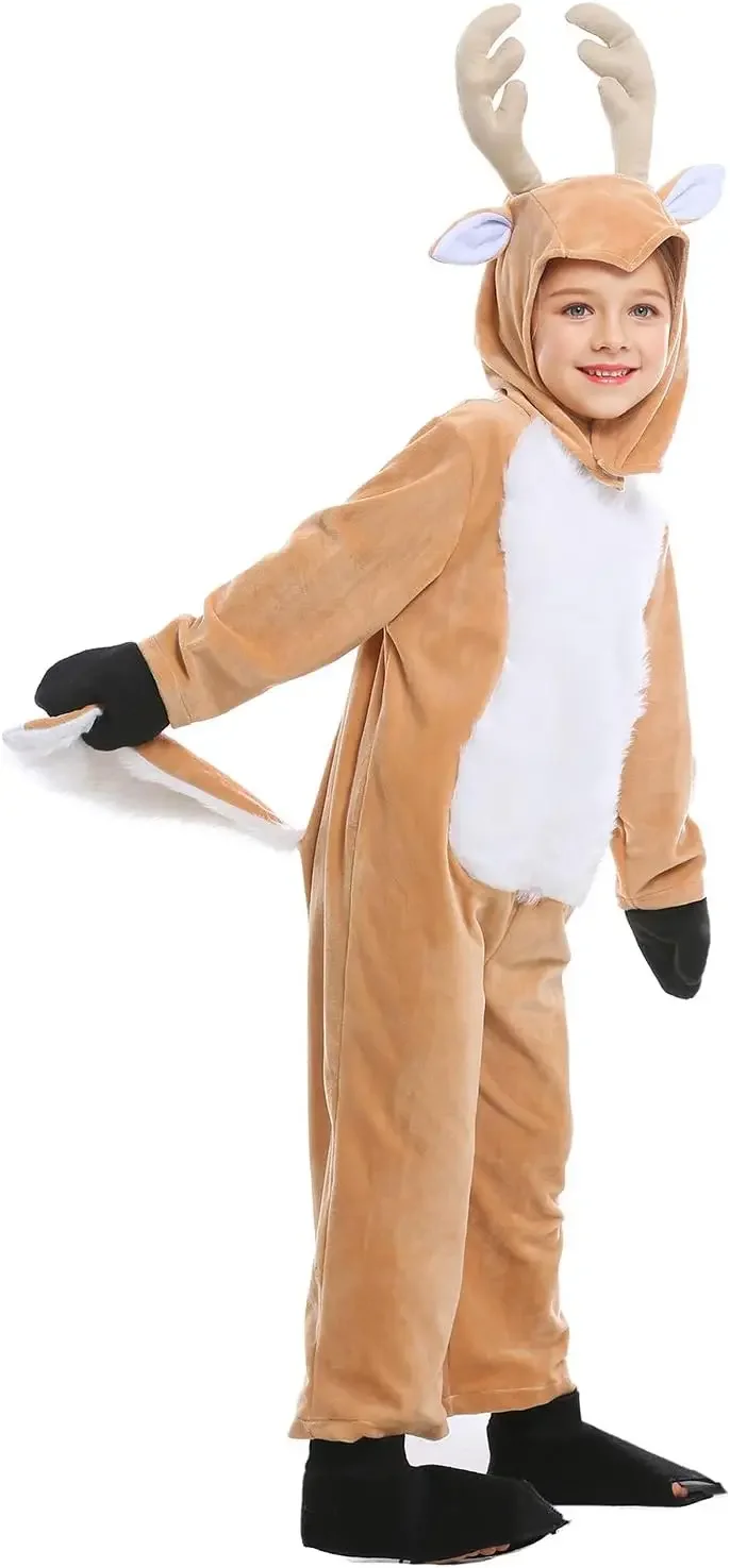 Niedliche Kinder Rentier Pyjamas Weihnachten Elch Tier Cosplay Kostüm Winter Kristall Fleece Weihnachts feier Kleidung