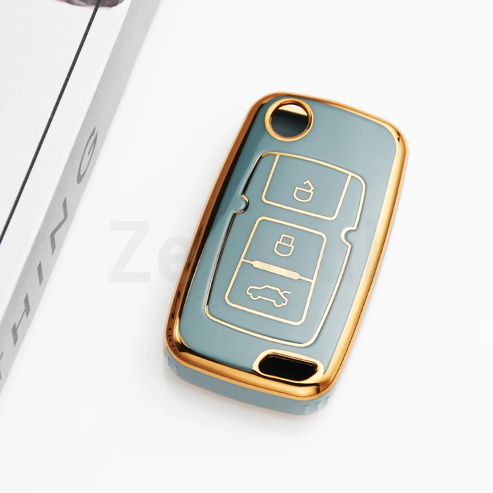 Auto Accessories Gold Edge TPU Car Key Fob Case for Geely Emgrand EC7 EU7 GC5 GC6 EC8 EC718 EC715 Keyless Cover Holder view 5