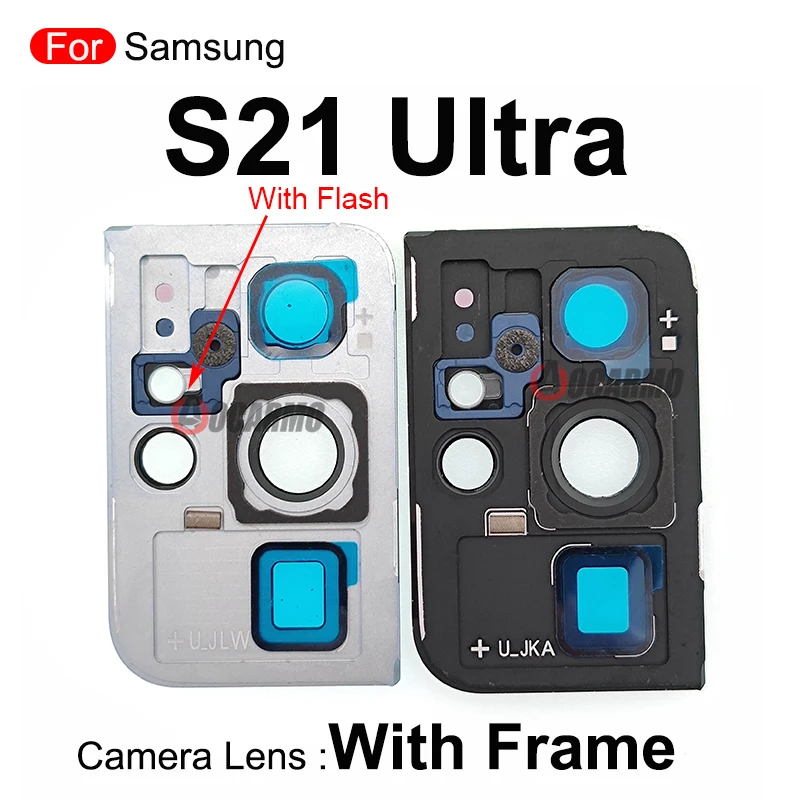 For Samsung Galaxy S21 Ultra Silver Black Rear Back Camera Lens With Frame And Flash Replacement Parts