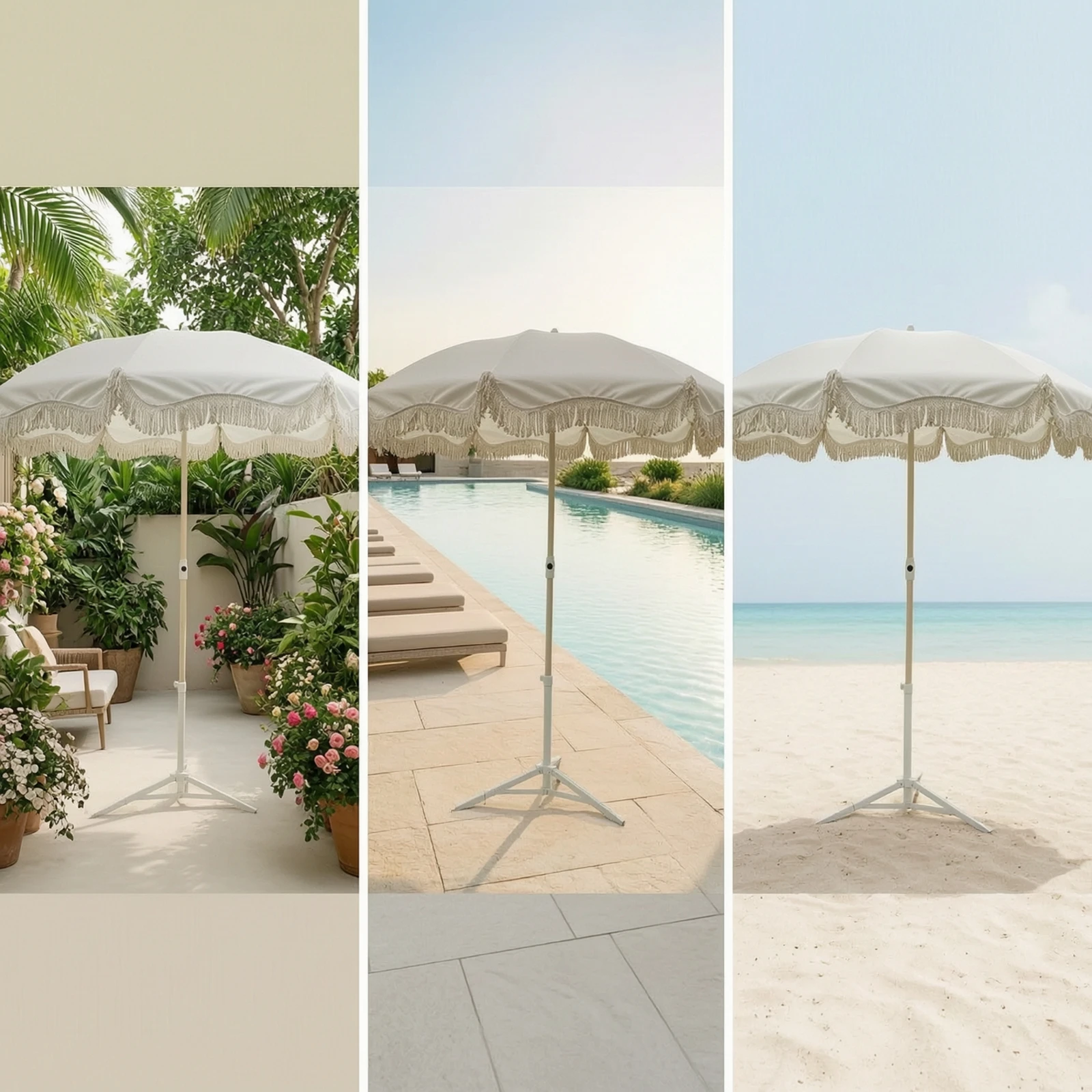 Patio Umbrella with Tassels Tassel Sunshade with Tassels Fringe Umbrella Vintage UPF50+ for Garden, Poolside