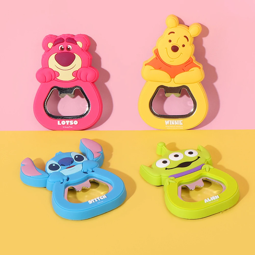 MINISO Disney Stitch Lotso Alien Pooh Bear Anime Figure Cartoon Bottle Opener Kawaii Cute Refrigerator Sticker Decoration Gift