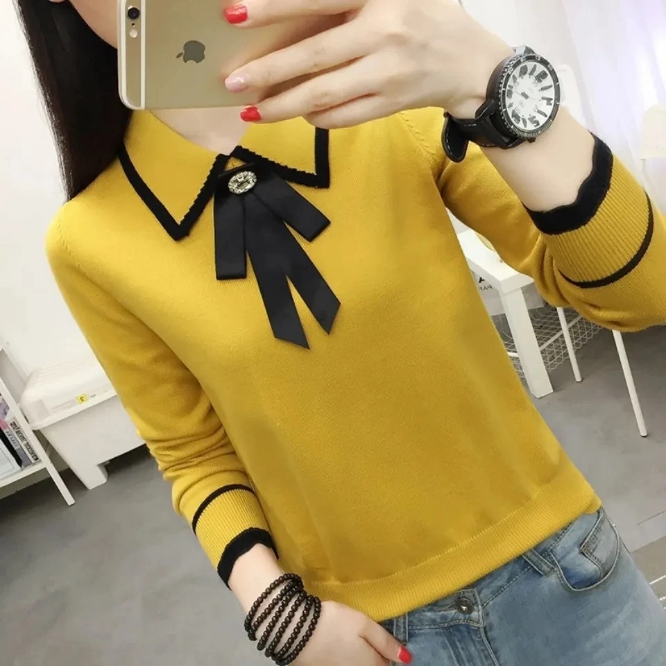 Women\'s Sweater Pullover 2022 Autumn Coat New Fashion Doll Collar Long Sleeve Knit Sweater Female Jumper Tops Bottoming Shirt