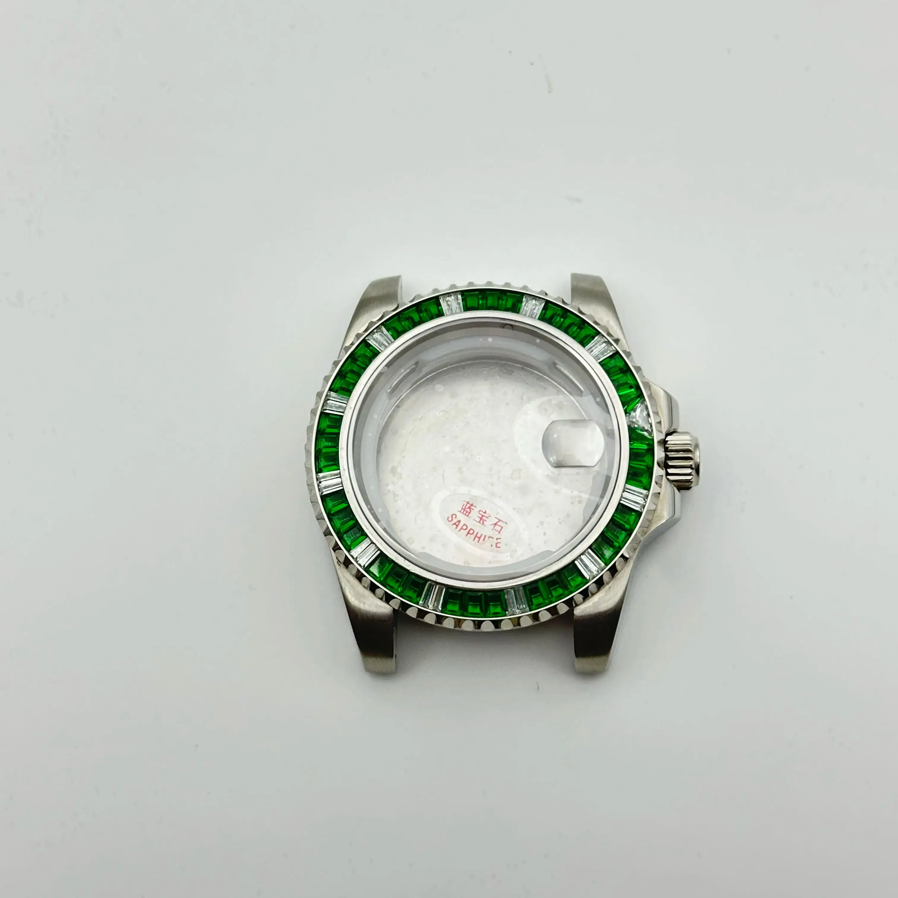 

40mm colored gemstone diamond edged sapphire glass mechanical watch case compatible with 2813/8215