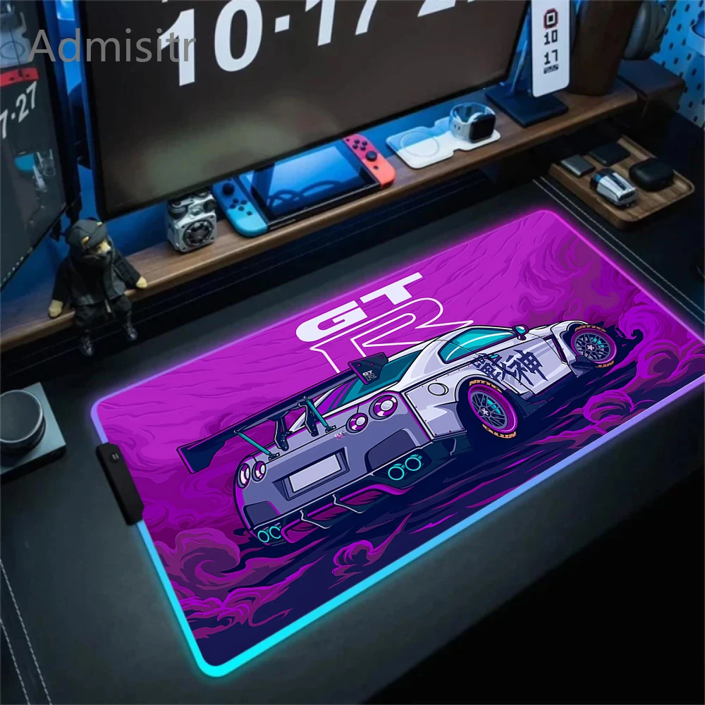 Pc Gamer Sports Car RGB Mousepad  LED GTR Mouse Pad Kawaii Computer Table Office Accessories Deskmat Gaming Laptops Cabinet Mat