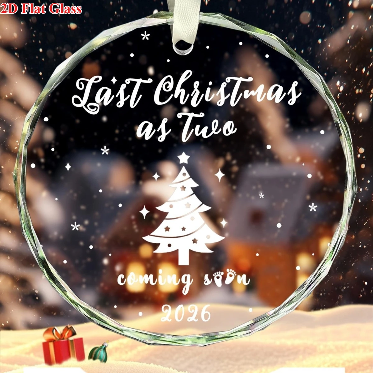 مسطح ثنائي الأبعاد، زينة عيد الميلاد 2026 - زخرفة زجاجية أنيقة معلقة مع نص نص ونجوم "Last Christmas as Two". #3
