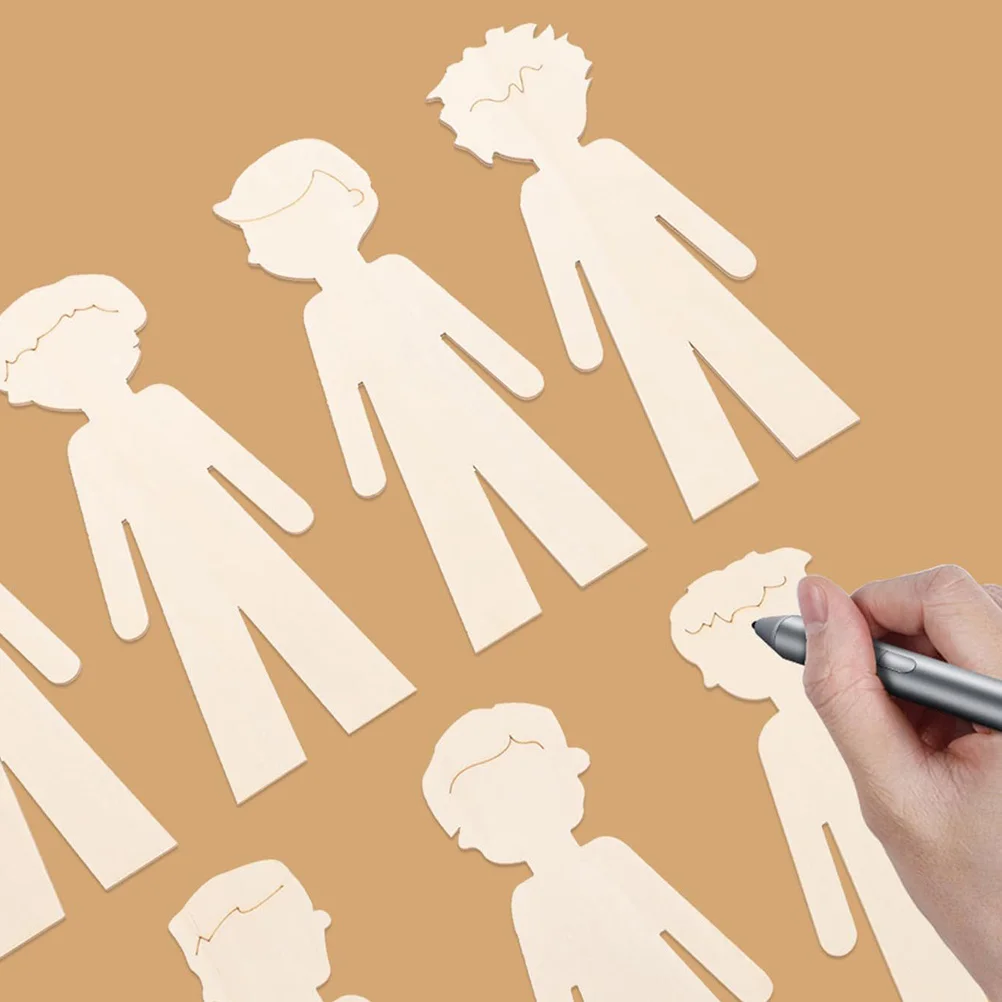 

7Pcs DIY Wooden Painting Kit for Kids Unpainted Boy Figures Wood Craft Set Educational Art Project Home Decoration Family