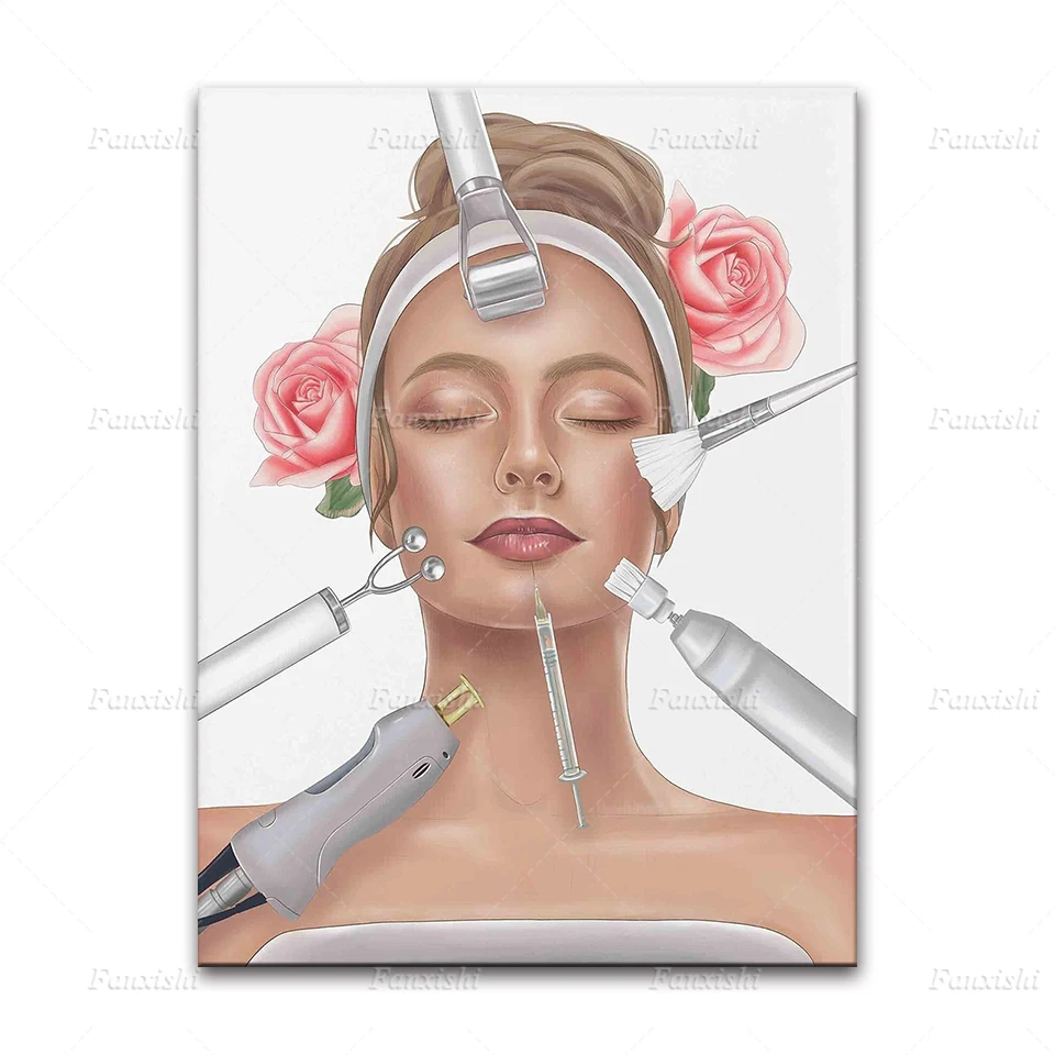 Beauty Cosmetic Tools, Plastic Surgeon Gift, Esthetic Surgery Art Poster,Cosmetic Surgery Print,Botox Filler Treatments Painting