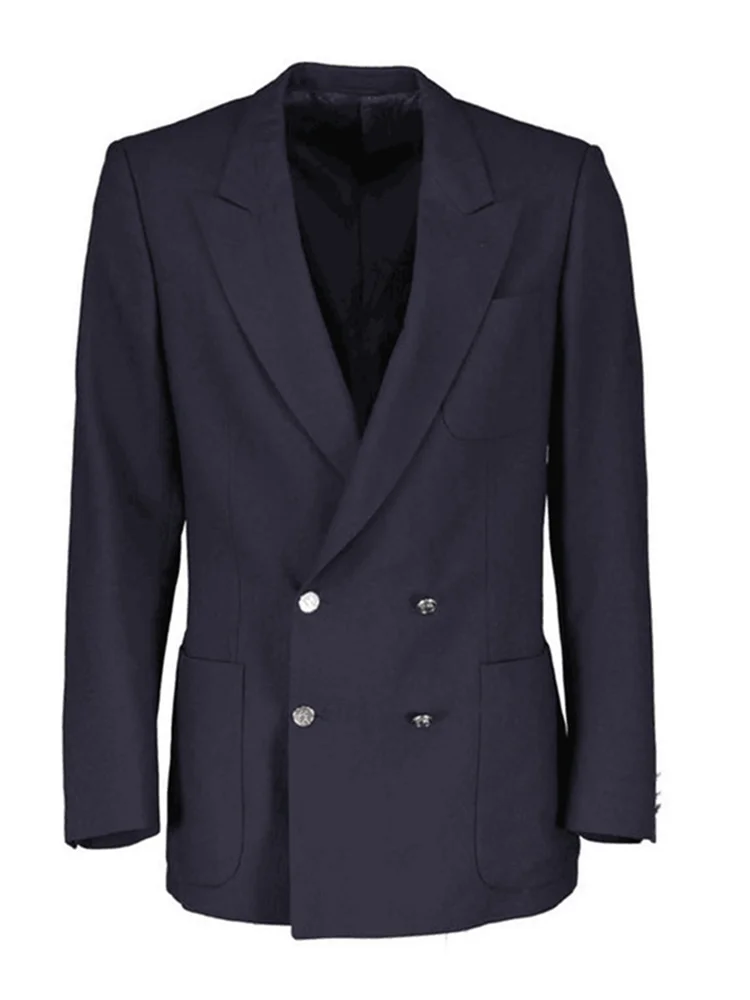 

Navy Blue Suit Blazer Double Breasted Suit Jacket Formal Fashion Peak Lapel One Coat for Wedding/Business Only One Jacket