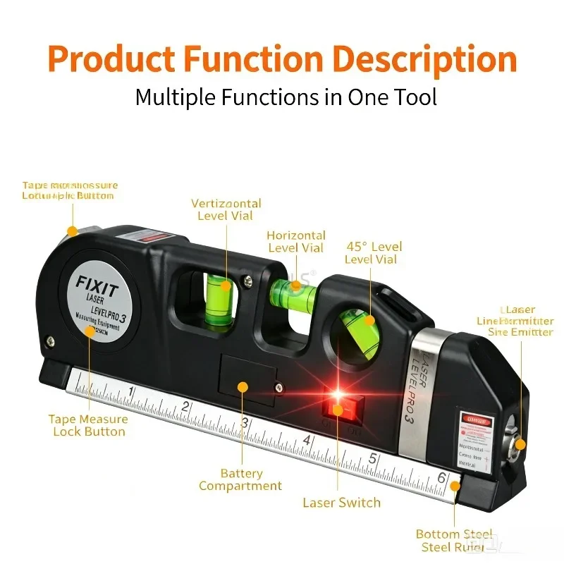 Laser Level Line Tool Multifunctional Tape Measure Laser Line Marker with Magnetic Portable Horizontal Vertical Measuring Tool