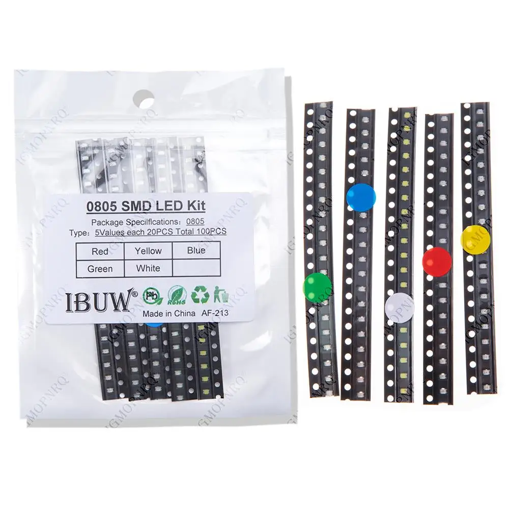 5 Farben * 20 Stück = 100 Teile/los 0805 SMD LED Kit Weiß Rot Gelb Grün Blau Leuchtdioden-Set IGMOPNRQ