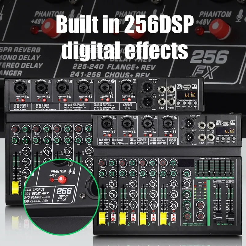 FT4 mixer 4 channels 6 channels Wireless Bluetooth 256DSP effect 48V power supply stage performance singing performance